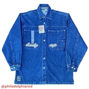 Vintage 1990s Rave Hip Hop B Boy style Heads Up Jeans denim shirt jacket
